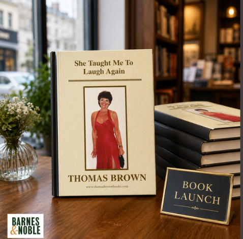 She Taught Me To Laugh Again featured book launch display on a library shelf